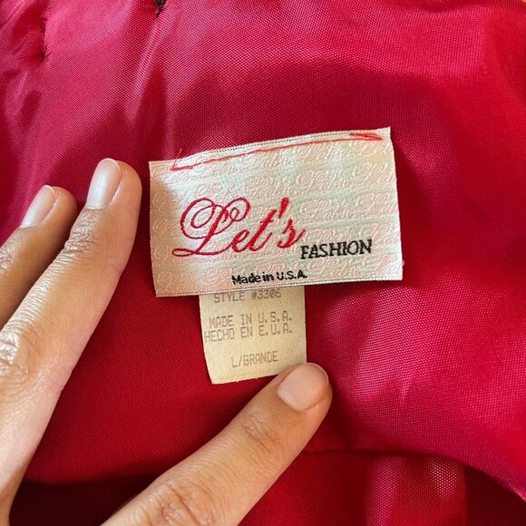 Vintage 90s Let’s Fashion Iridescent Orange Rosette Gown Open Back Dress Size L - Picture 13 of 15